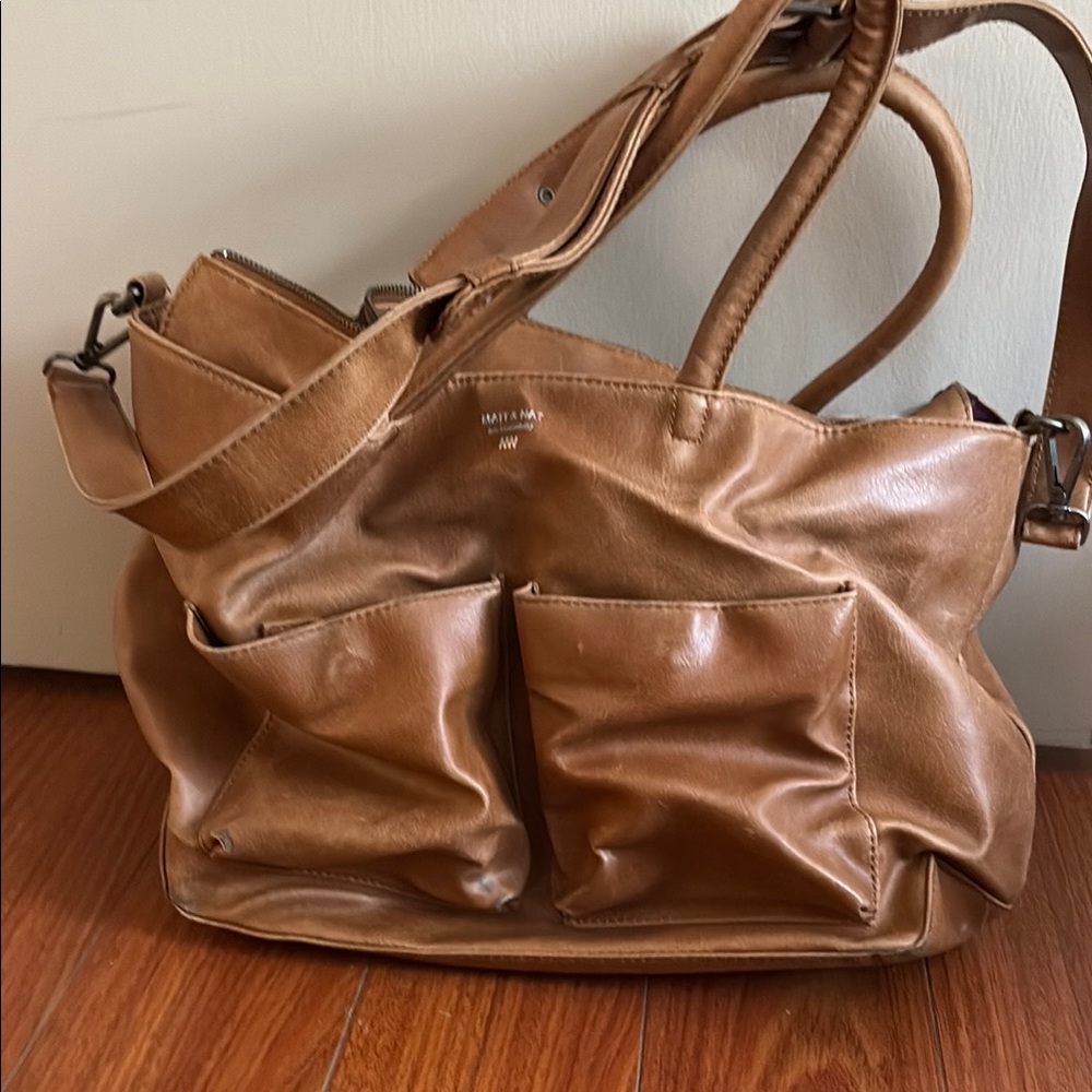 Land Of Nod Brown Leather Shoulder Bag with Double Handles
